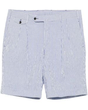 PT01 Striped Seersucker Cotton Shorts - Blue