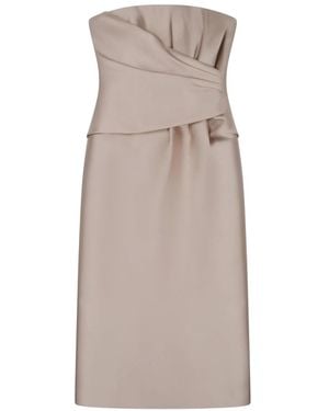 Alberta Ferretti Midi Dress With Drape - Natural