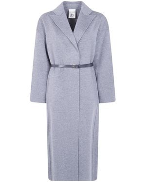 Semicouture Double Wool Long Coat - Blue