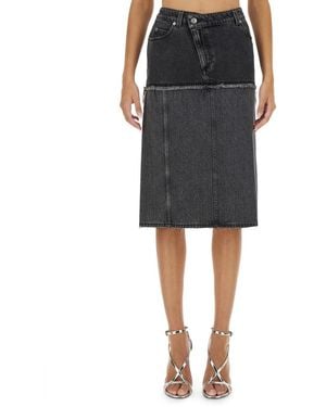 McQueen Two-Tone Denim Skirt - Black