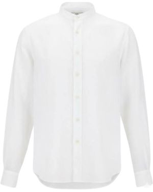 Aspesi Linen Flax Front Button Band Collar Shirt - White