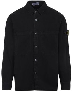 Stone Island Classic Button-Up Shirt With Chest Pockets - Black