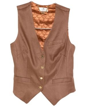 Elisabetta Franchi Linen Blend Vest - Brown