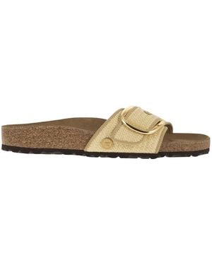 Birkenstock Madrid Big Buckle Natural – Woven Textile Slide Sandal - Metallic