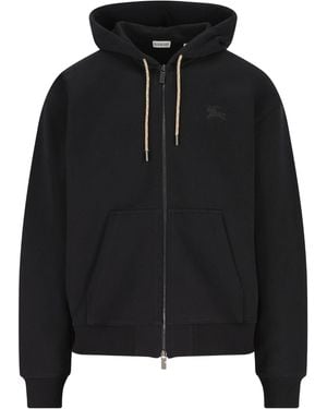 Burberry Hooded Zip-Up Sweatshirt - Black