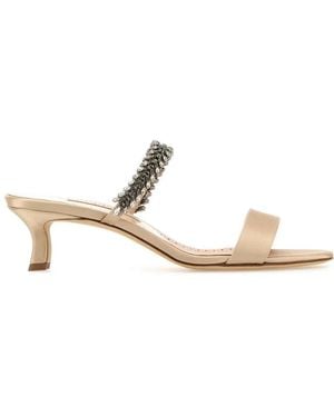 Manolo Blahnik Nude Satin Kifasan Mules - White