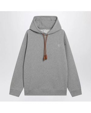 Loewe Mélange Relaxedfit Hoodie With Leather Drawstring - Gray