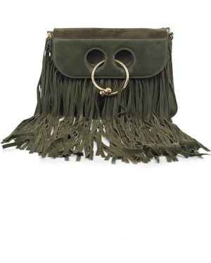 JW Anderson Medium Pierce Suede Fringe Bag - Green