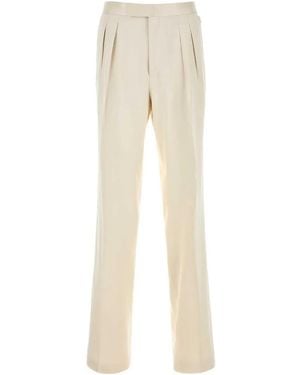 Tom Ford Pure Silk Peached Gabardine Double Pleat Pant - Natural