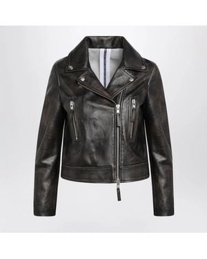 S.w.o.r.d 6.6.44 Vintage-Effect Leather Biker Jacket - Black