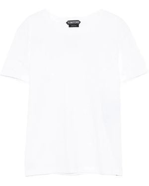 Tom Ford Cotton T-Shirt With Tf Logo Embroidery - White