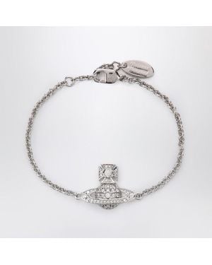 Vivienne Westwood Platinum Orb Logo Bracelet With Crystals - Metallic
