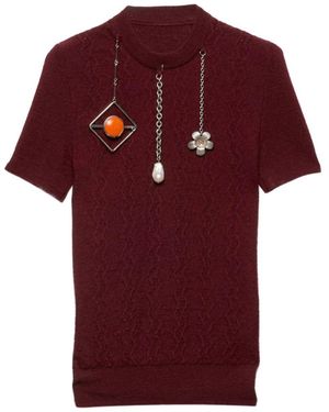 Prada Short-Sleeved Wool Shirt With Charms - Red