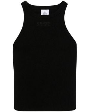 Vetements Logo Cotton Tank Top - Black