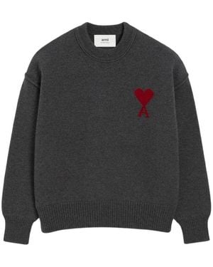 Ami Paris Ami De Coeur Wool Crewneck Jumper - Black