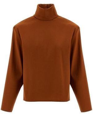 Saint Laurent Structured Shoulder Jumper - Brown