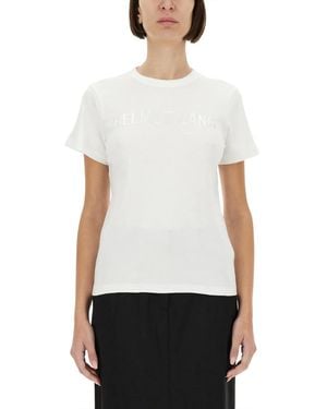 Helmut Lang Fitted Cotton T-Shirt With Embossed Lettering - White