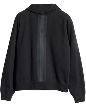 Gucci Cotton Hooded Sweatshirt With Muted Web - Black