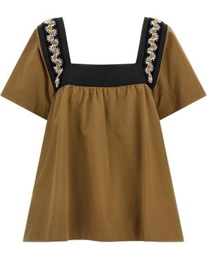 Prada Embroidery Top - Brown