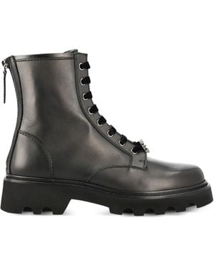 Roger Vivier Leather Viv Rangers Truck Boots - Black