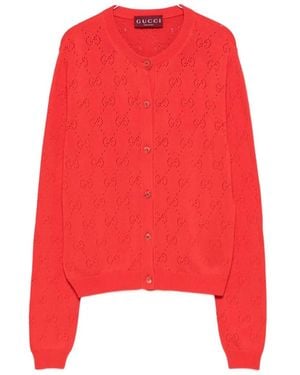 Gucci Cotton Monogram Cardigan With Perforations - Red
