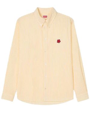 KENZO Embroidered Casual Shirt With Button-Down Collar - Natural