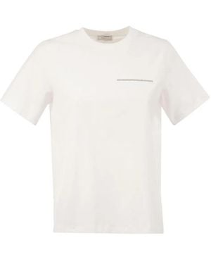 Peserico Stretch Cotton T-Shirt With Punto Luce Chest Pocket Detail - White