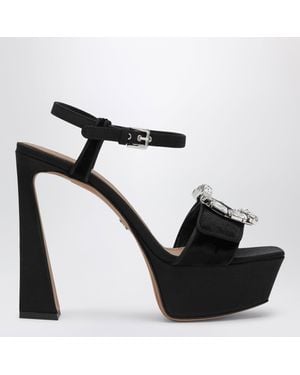 Dolce & Gabbana Velvet Platform Sandal With Jeweled Buckle - Black