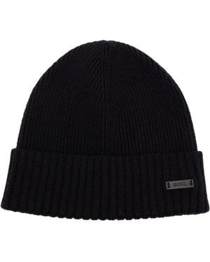 BOSS Beret Made Of Virgin Wool With Logo - Black