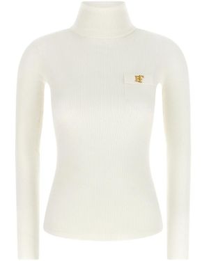 Elisabetta Franchi Turtleneck Embroidery À Jour - White