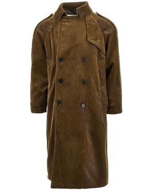 Paltò Paltó Corduroy Double-Breasted Long Coat - Brown