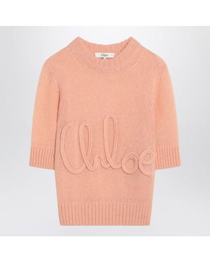 Chloé Peach-Colored Top With Logo Embroidery - Orange
