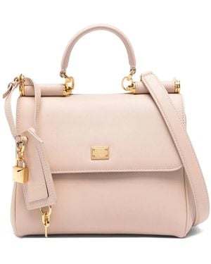 Dolce & Gabbana Dolce & Gabbana Sicily M Nude Det Golden Logo Bag - Natural