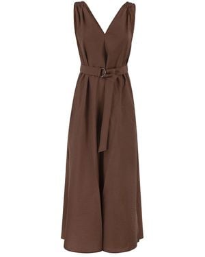 Brunello Cucinelli Techno Cotton Poplin Dress With Belt And Precious Shoulder Detail - Brown
