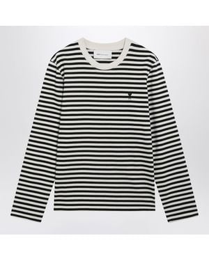 Ami Paris Ivory Striped Ami De Coeur Tshirt - Black