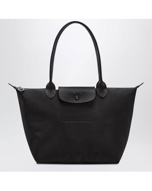 Longchamp Canvas Tote Bag With Leather Inserts - Black