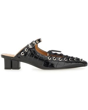 Ganni Recycled Leather Lace-Up Moccasins - Black