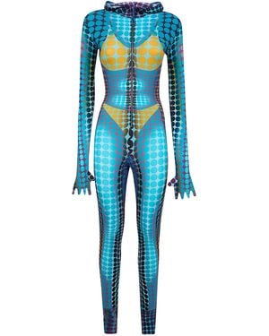 Jean Paul Gaultier "Re-Edition Jumpsuit" High Neck With Long Sleeves, Hood And Centre Front Zip Closing - Blue