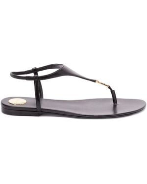 Saint Laurent Cassandre Leather Thong Sandals - Brown