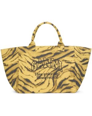 Ganni Xxl Tote Bag With Zebra Print - Metallic