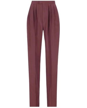 Saint Laurent Mid-Rise Silk Habotai Trousers - Red