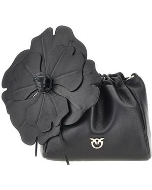 Pinko Nappa Leather Bucket Bag With Flower - Gray