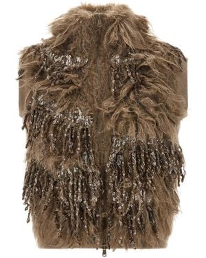Brunello Cucinelli 'Dazzling Moss Embroidery' Vest - Brown