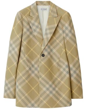 Burberry Wool Single-Breasted Blazer Jacket - Natural