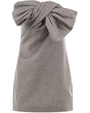 7 For All Mankind Wool-Blend One-Shoulder Mini Dress With Bow - Grey