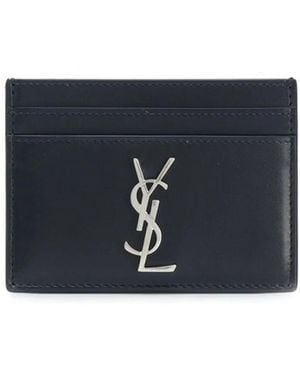 Saint Laurent Smooth Leather Cassandre Card Holder - Blue