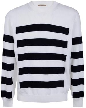 Nuur Two Tone Stripes Crew Neck Sweater - White