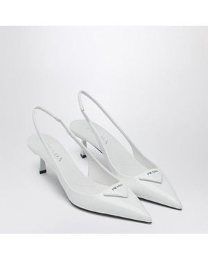 Prada Patent Leather Slingback Pumps - White