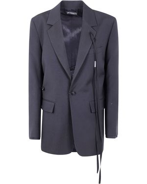 Ann Demeulemeester "Elin" Twisted Clousure Tailored Jacket With Raw Edge Cotton Detail - Blue