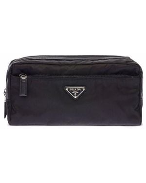 Prada Nylon Mini Beauty Case With Leather Accents - Black